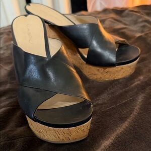 Via Spiga Black Leather Platform Sandals